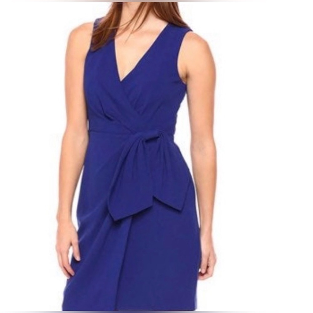 Eliza J Royal Blue Faux Wrap Dress 16W Sleeveless Side Bow Cocktail Midi